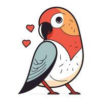 carino pappagallo con cuori. vettore illustrazione nel cartone animato stile.