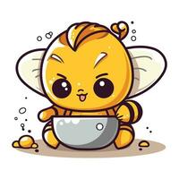 carino cartone animato ape Tenere un' ciotola di Miele. vettore illustrazione.