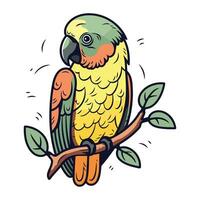 carino pappagallo seduta su un' albero ramo. vettore illustrazione.