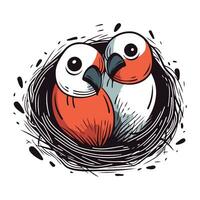 vettore illustrazione di Due uccelli nel il nido. mano disegnato stile.
