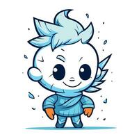 carino poco ragazzo nel blu costume. cartone animato carattere. vettore illustrazione.