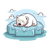 carino polare orso addormentato su un ghiaccio lastrone. vettore illustrazione.