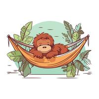 carino cartone animato scimmia nel amaca. vettore illustrazione di un' selvaggio animale.