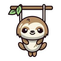 carino cartone animato bradipo sospeso su un' corda. vettore illustrazione.