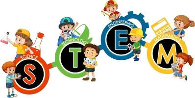 stemma educativo logo con molti personaggi dei cartoni animati per bambini vettore