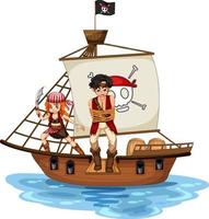 personaggio dei cartoni animati dell'uomo pirata che cammina sull'asse della nave vettore