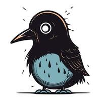 carino cartone animato nero uccello isolato su bianca sfondo. vettore illustrazione.