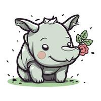 carino rinoceronte con un' rosa. vettore illustrazione.