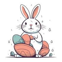 carino cartone animato coniglietto con uova. vettore illustrazione per il tuo design.