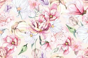 fiore senza soluzione di continuità modello con acquerello.progettato per tessuto e sfondo, Vintage ▾ stile.fioritura floreale pittura per estate.botanica fiore pastello sfondo vettore
