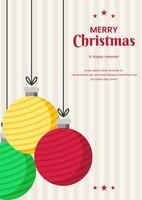 allegro Natale manifesto modello design con a strisce sfondo e vettore Natale luci