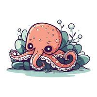 carino polpo con tentacoli su un' bianca sfondo. vettore illustrazione.