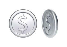 argento moneta con dollaro simbolo. rotazione metallico i soldi. vettore illustrazione