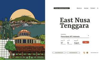 etnico atterraggio pagina design con illustrazione di flores isola vettore