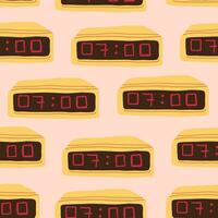 vettore senza soluzione di continuità modello con retrò allarme orologi con numeri su beige sfondo. Vintage ▾ orologio