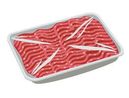 fresco Manzo o Maiale rosso tritare nel vuoto plastica confezione. tritare carne confezione su il contenitore. cartone animato crudo tritato carne vettore