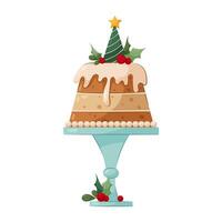 Natale Cupcake con crema e rosso frutti di bosco nel piatto stile su un' bianca sfondo. dolce, pasticcini. vacanze, Natale, nuovo anno. vettore