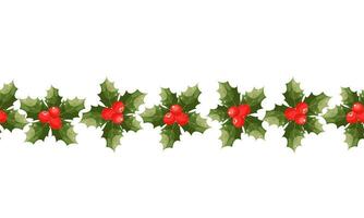 senza soluzione di continuità Natale vettore vacanza confine, telaio. natale natura design confine poinsettia isolato su bianca. rosso agrifoglio bacca. nuovo anni simboli. per celebrazione striscioni, intestazioni, manifesti.