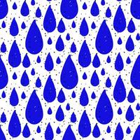 senza soluzione di continuità modello di acqua goccioline. pioggia sfondo. vettore illustrazione nel colorato colpi. marcatore colorazione gocce di pioggia di diverso dimensioni nel blu con nero punti, piace rumore, su un' bianca sfondo