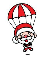 carino e kawaii Natale Santa Claus cartone animato personaggio con paracadute vettore