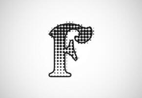 lettera f logo nel mezzitoni puntini stile, tratteggiata forma logotipo vettore design.