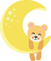 carino orsacchiotto orso sospeso su giallo Luna vettore