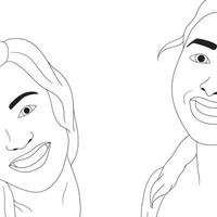 pagine da colorare primo piano disegno del viso di due ragazze, vettore
