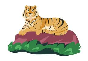 tigre animale seduta su roccia, natura natura vettore