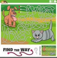 trova il modo labirinto gioco con cartone animato cucciolo e gattino vettore