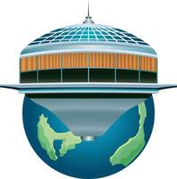 navicella spaziale Hotel orbitante terra con turisti dentro, vettore illustrazione, navicella spaziale ricorrere su terra azione vettore Immagine
