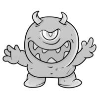 disegnato a mano scarabocchio colorazione pagina carino mostro comico Halloween gioioso mostro personaggi bambini cartone animato personaggio design per manifesto, bambino prodotti logo e confezione design. vettore