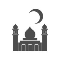 moschea con l'illustrazione piana del segno nero dell'icona della luna vettore