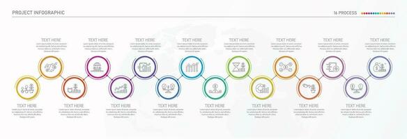 Infografica processi design con icone e 16 opzioni o passi. vettore