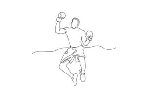 continuo uno linea disegno pugili, muai tailandese combattenti. boxe, gli sport, allenarsi concetto. scarabocchio vettore illustrazione.