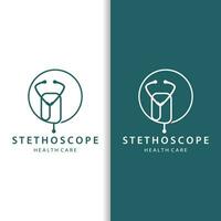 stetoscopio logo, semplice linea modello Salute cura logo design per attività commerciale Marche, illustrazione templet vettore