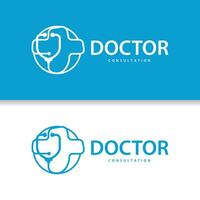 stetoscopio logo, semplice linea modello Salute cura logo design per attività commerciale Marche, illustrazione templet vettore
