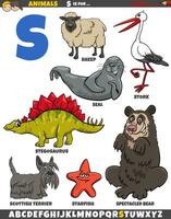 cartone animato animale personaggi per lettera S educativo impostato vettore