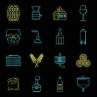 Whisky bottiglia bicchiere icone impostato vettore neon