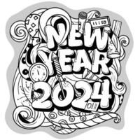 scarabocchio arte cartone animato design di nuovo anno nel nero e bianca concetto per nuovo anno celebrazione modello vettore