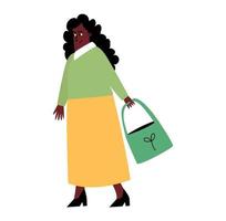 una donna shopper con un pacco in mano, una donna con degli acquisti vettore