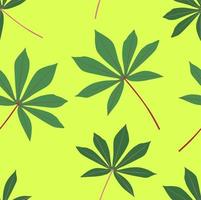 modello senza cuciture di foglie di manioca con sfondo verde chiaro vettore
