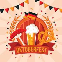 concetto di oktoberfest con birra e pretzel vettore