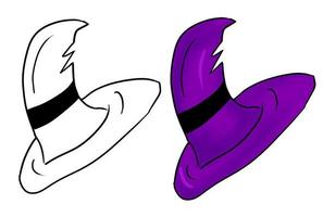 illustrazione di vettore del cappello della strega viola di halloween divertente disegnata a mano