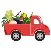 camion rosso con raccolto di verdure. sfondo isolato vettore