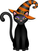 gatto nero di halloween con cappello da strega vettore