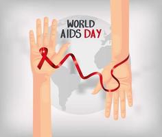 poster della giornata mondiale contro l'aids con mani e nastro vettore