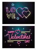 set di scritte di luce al neon per san valentino vettore