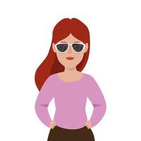 bella donna capelli rossi con occhiali da sole personaggio avatar vettore