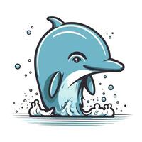 cartone animato delfino salto su di il acqua. vettore illustrazione isolato su bianca sfondo.