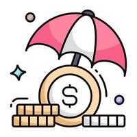 banconota con ombrello, icona di finanziario assicurazione vettore